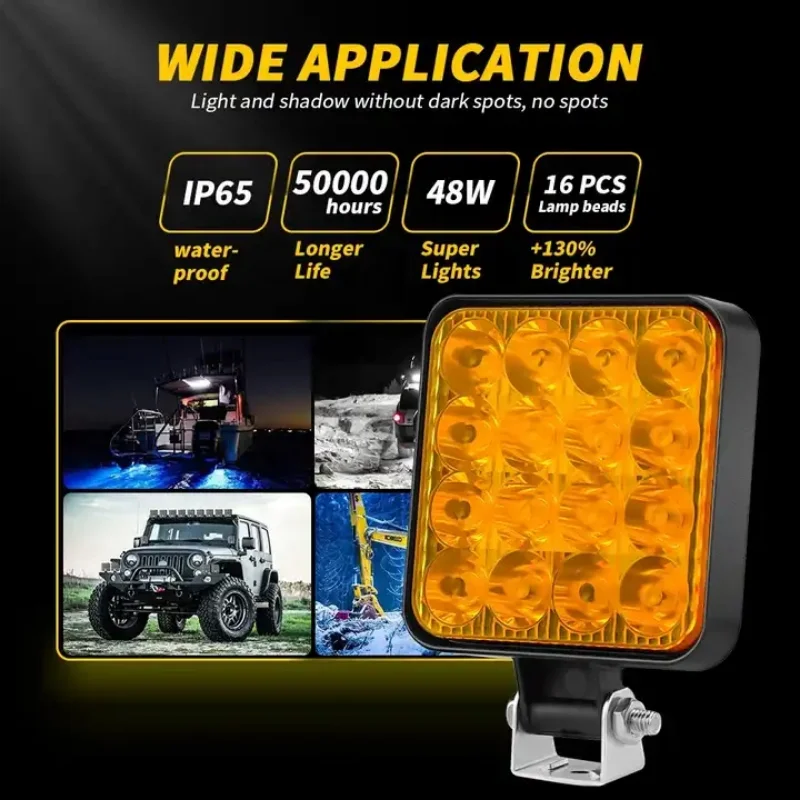 LED 라이트 바 48w 16 LED 작업용 비상등 오프로드 SUV ATV 보트 트럭 굴삭기 12V 트랙터 LED 램프 운전자 보조등