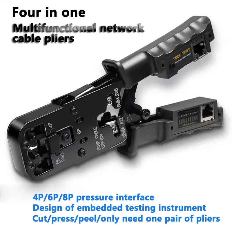 

Professional Wire Stripper CAT6 Crystal Head Crimping Tool with RJ45 Cables Meter Tester for 4P/6P/8P Network Cable Cutters