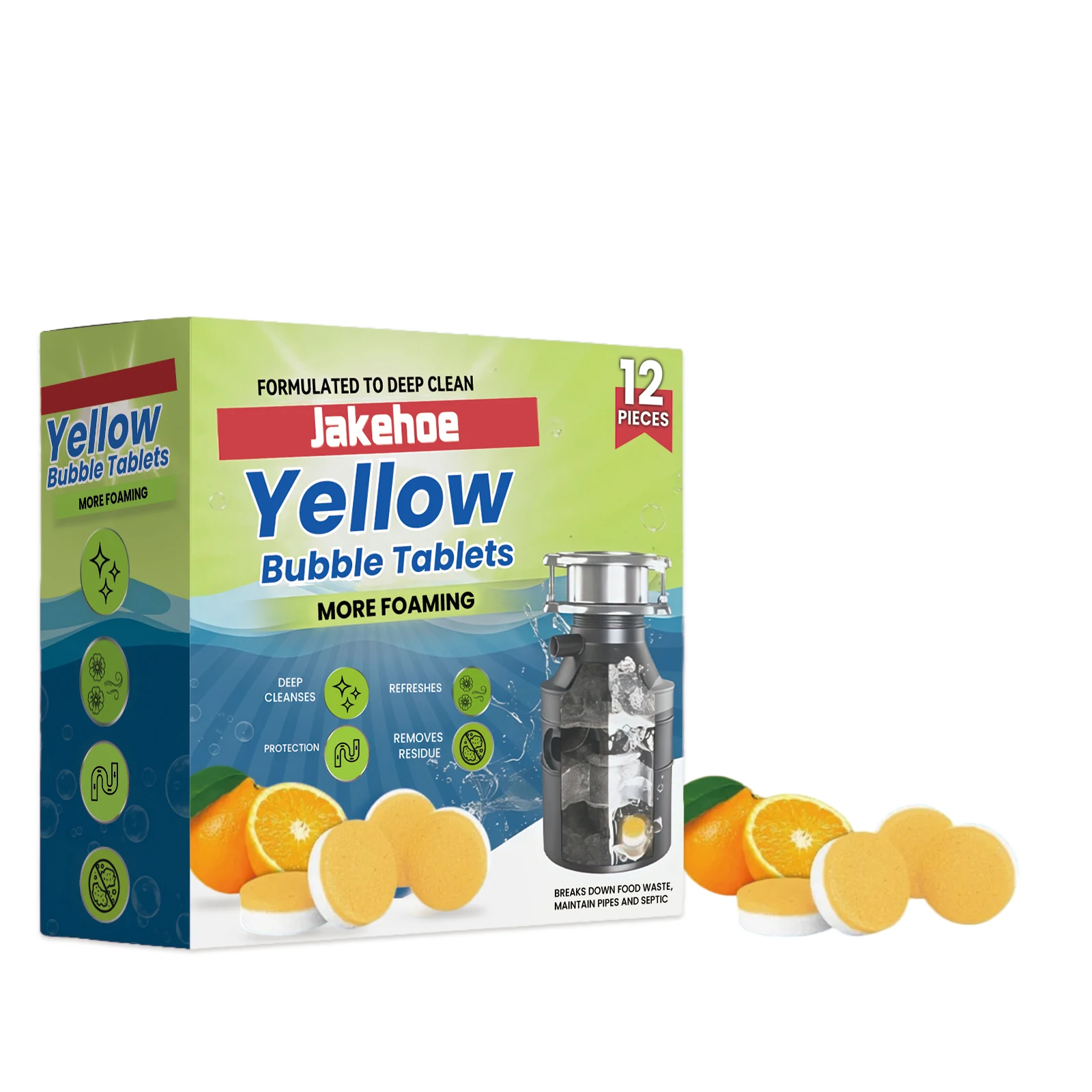 טבליות לניקוי סתימות 12 יחידות לכיור, מקלחת, פתיחת צנרת, הסרת שומן שיער, פסולת מזון, הסרת ריחות רעים ושימוש קל