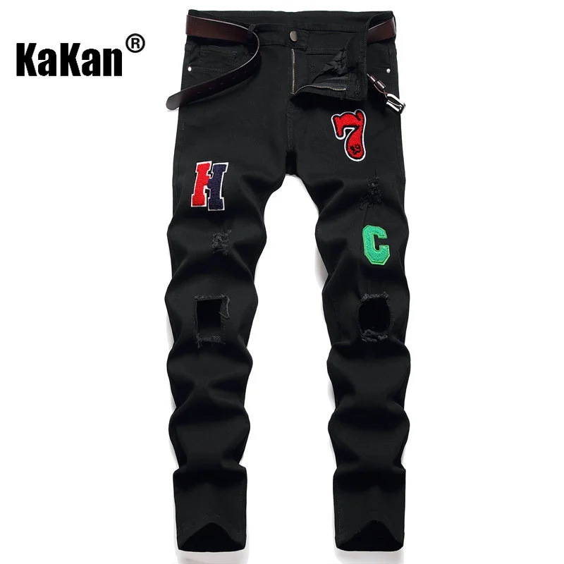 Kakan - New European and American Micro Elastic Black Pants Jeans for Men, Selected Fabric Slim Fit Long Jeans K21-60333