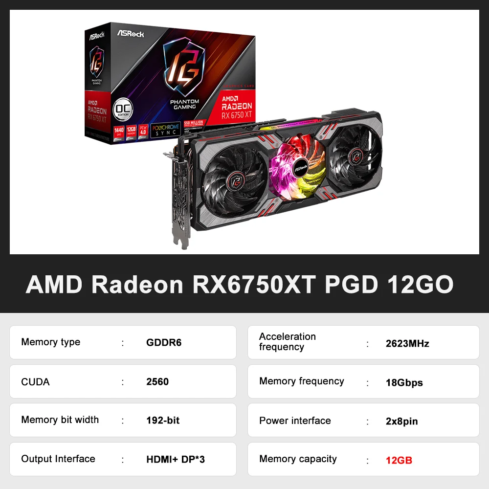 ASROCK Graphic Cards AMD Radeon RX 6750 XT Challenger Pro 12GB OC 6750XT  Phantom Gaming D GPU Desktop Placa De Vídeo GDDR6 NEW - AliExpress