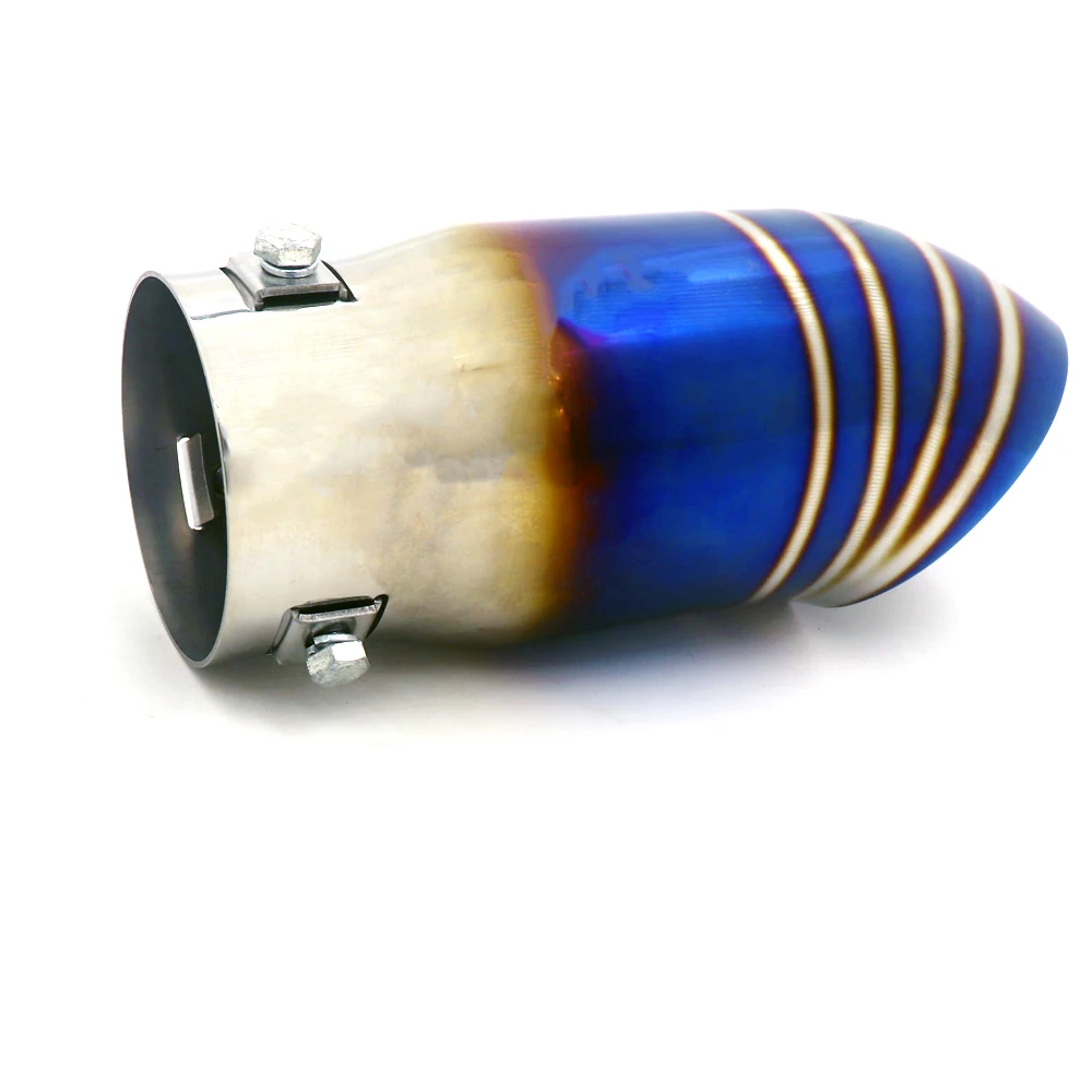 Universal 68mm Car Exhaust Muffler Pipe Stainless Steel Chrome Brunt Blue Auto Car Tail Throat Trim Rear Accessories exhaust pipe tip tail pipe muffler