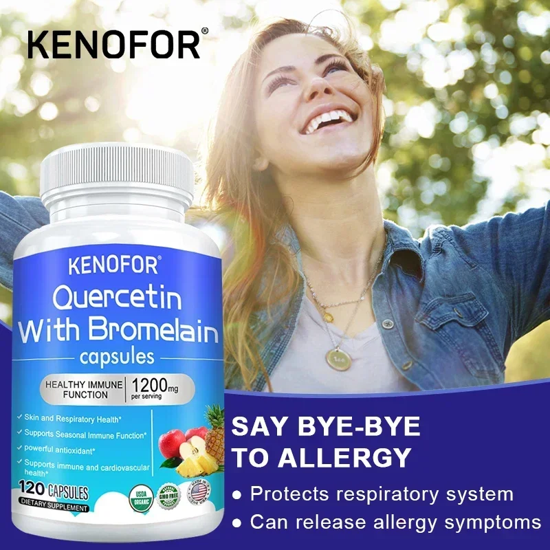 Quercetin 1200 mg Bromelain Zinc Natural Immune Support Supplement Antioxidant Skin Respiratory Health