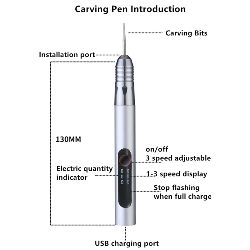USB 충전식 무선 전기 조각 펜, 연마 네일 머신, 쥬얼리 목재 금속용