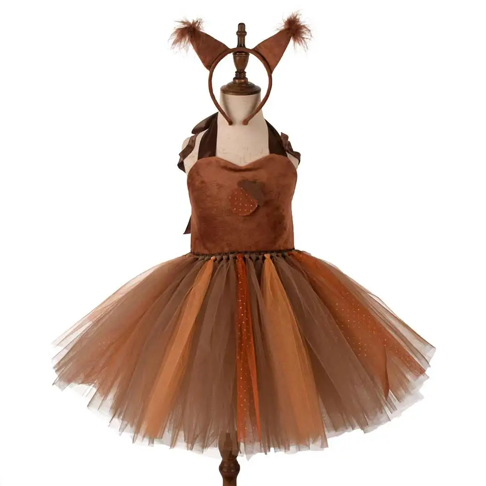 

Squirrel Cosplay Girl Dress Kids Costume Cartoon Animal Roleplay Fantasia Child Tutu Skirt Halloween Carnival Clothes Disguise