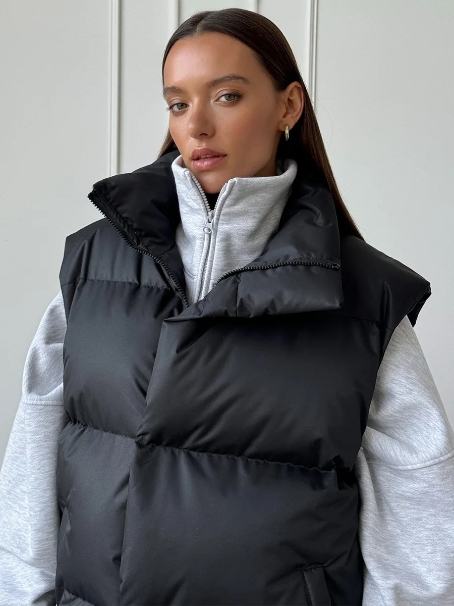 Casual Loose Sleeveless Jackets Parkas Female Winter New Streetwear Outwear For Women Lapel Tank Top Patchwork Coat