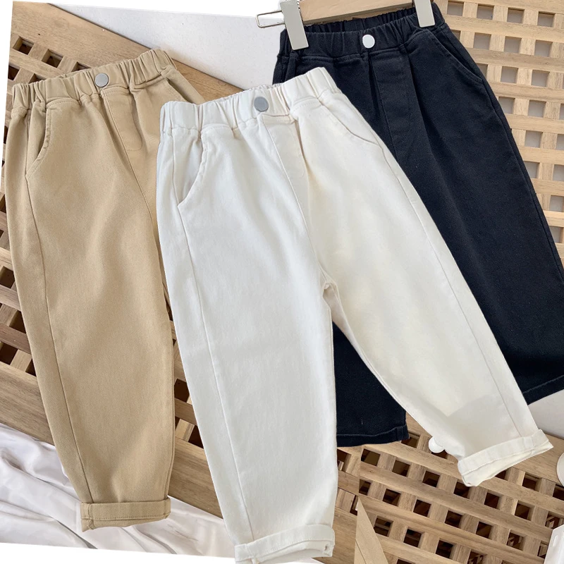 1-8 Years Boys Pants Kids Cargo Pants Mid-Rise Button Casual Outdoor Comfortable Breathable Spring Fall Fashion Chidren Trousers 1