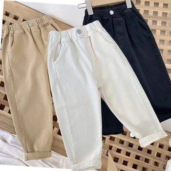 1-8 Years Boys Pants Kids Cargo Pants Mid-Rise Button Casual Outdoor Comfortable Breathable Spring Fall Fashion Chidren Trousers 1