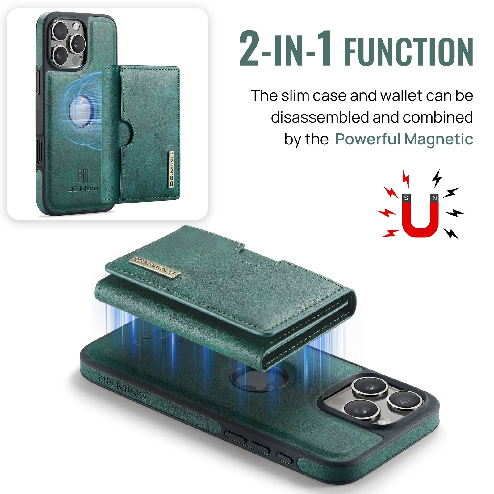 Magnetic Leather Detachable Wallet Phone Case with Wireless Charging and Card Slots
