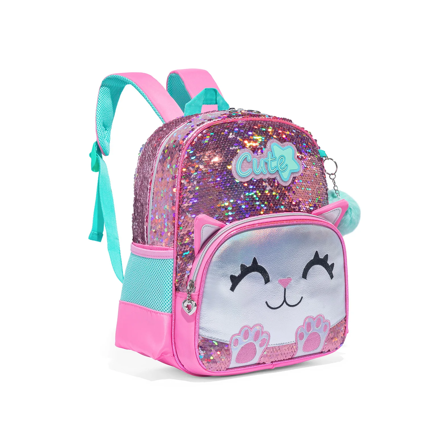 3PCS Cute Cat Backpack for Girls PU Leather Bookbag for Elementary School with Lunch Bag And PenBag 5