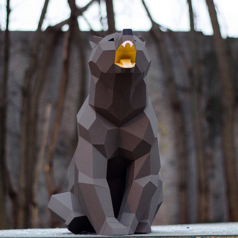 58cm Sitting Bear Paper Model Home Room Ornaments DIY Art Papercraft Hallway Decorations Sculpture Props 3D Puzzles Origami Gift