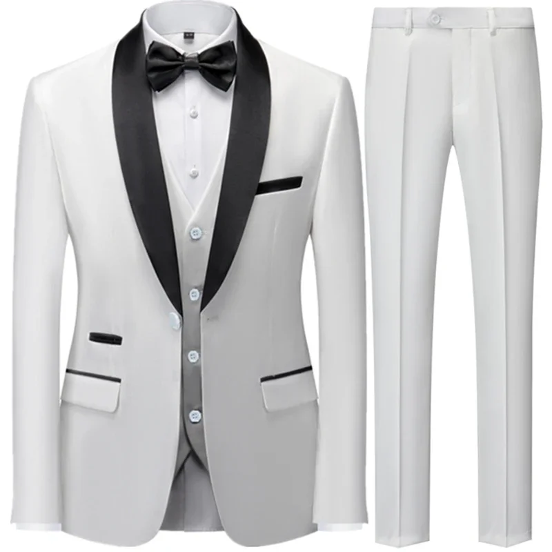 Men Mariage Color Block Collar Suits Jacket Trousers Waistcoat Male Business Casual Wedding Blazers Coat Vest Pants 3 Pieces Set
