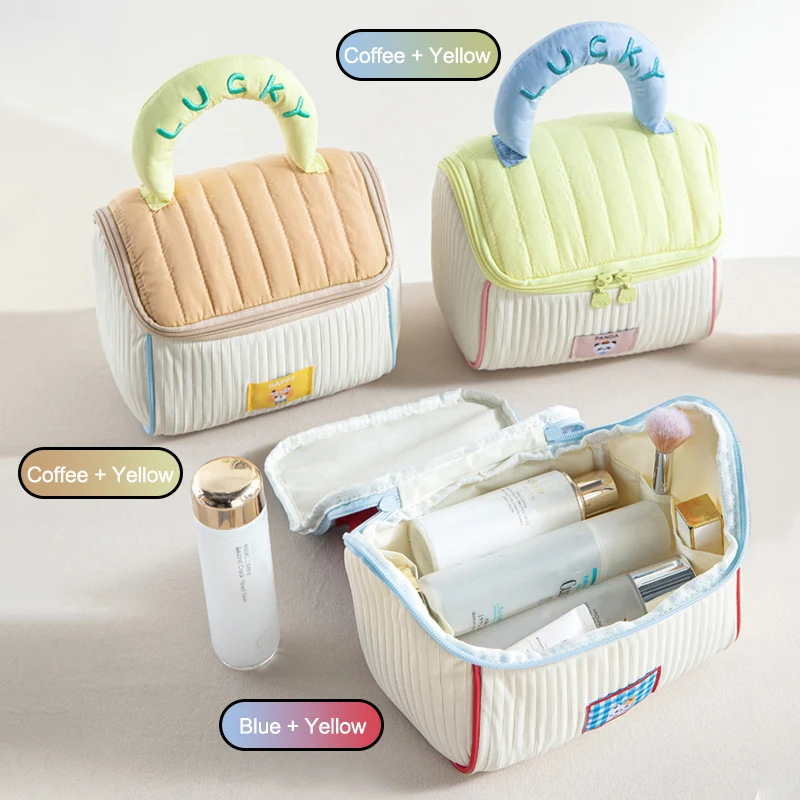 Nuova Borsa da Trucco da Donna Carina a Blocchi di Colore, Organizer Cosmetico da Viaggio di Grande Capacità, Beauty Case Portatile per Articoli Domestici - immagine 4