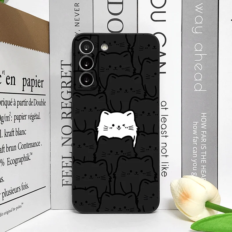 Cartoon Black and White Cat Couple Shockproof Soft Phone Case Cover