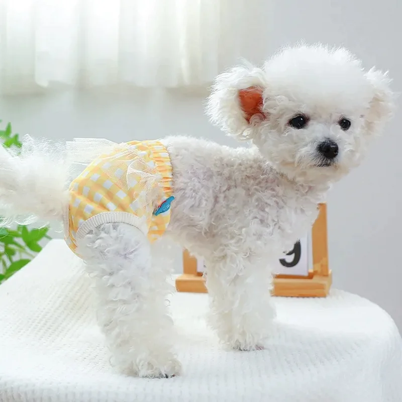 Dog Diapers Reusable Female Dog Dipers Pet Dog Physiological Pants Cute Lace Plaid Shorts Washable Puppy Underwear Cat Short Clothes