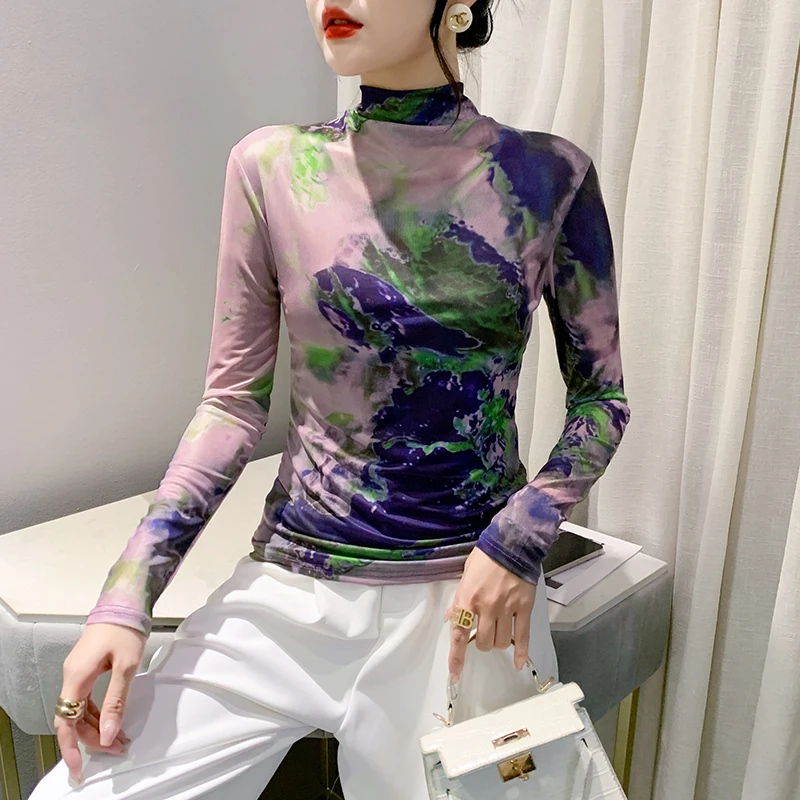 

Новинка 2023, осенне-зимняя европейская одежда, футболка, модные сексуальные женские топы, водолазка с длинным рукавом, топ, рубашка, пуловер, футболки 30004