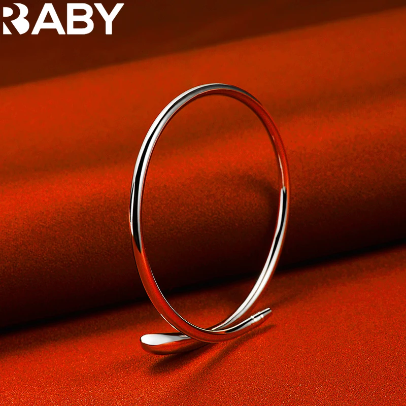 925 Sterling Silver Water Droplet Opening Bangle Bracelet For Women