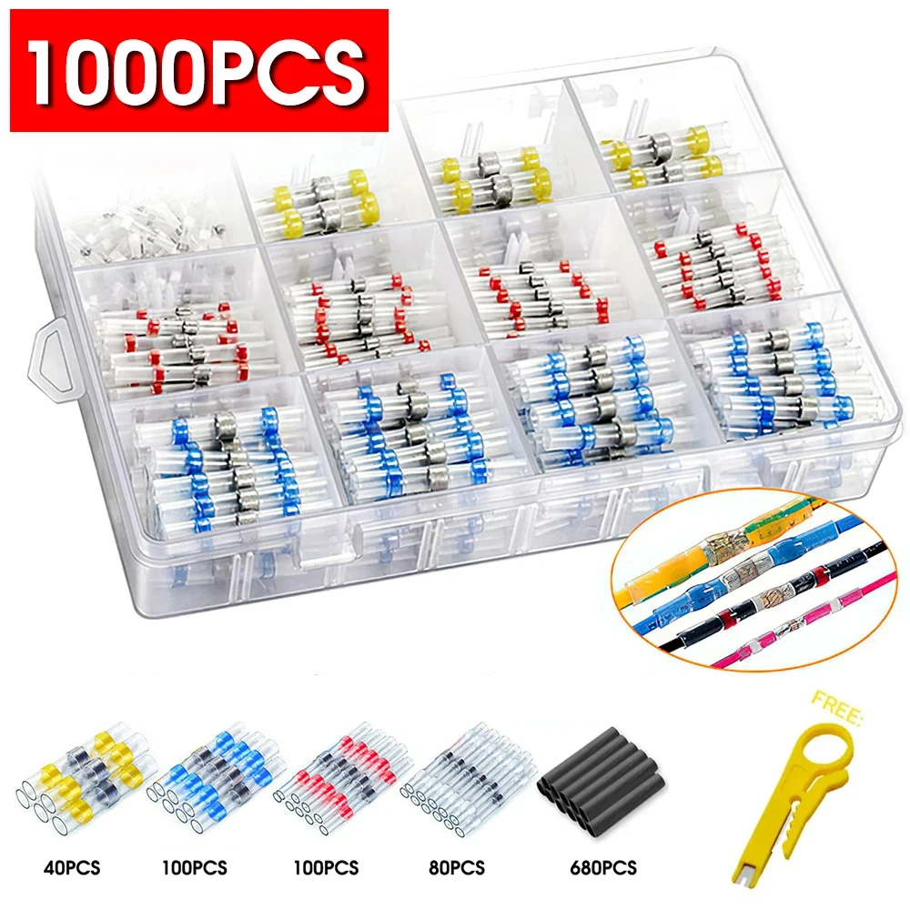 50/100/300/800/1000pcs 실용적인 전기 방수 씰 열 수축 버트 터미널 솔더 슬리브 와이어 커넥터