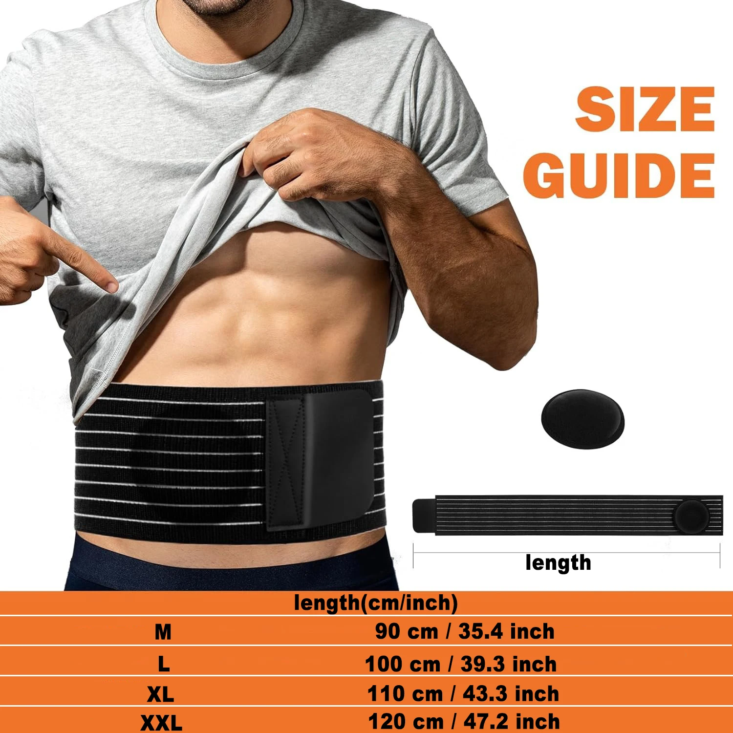 Hernia Belt for Men&Women Post-Surgery Adjustable Abdominal Binder with Compression Pad Plus Size
