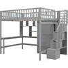 Full Loft Beds Stairway Loft Bed Frame with Wardrobe, Desk, Bookcase and Drawers, Gray Children's Wardrobes 2