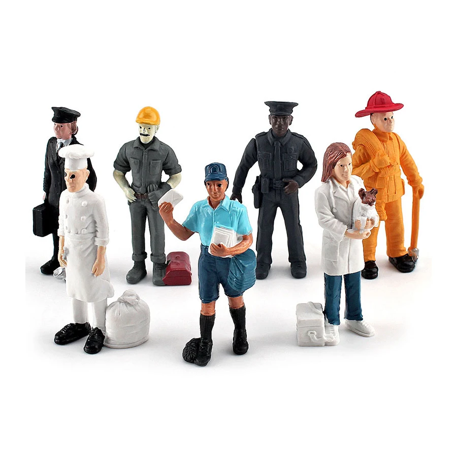 People at Work Figurines Toys Individually Hand-Painted People Figurines Toy Playset Realistic Looking Fireman Police Officer Postman Pilot People Figurine Model Toy for Kids and Toldders 