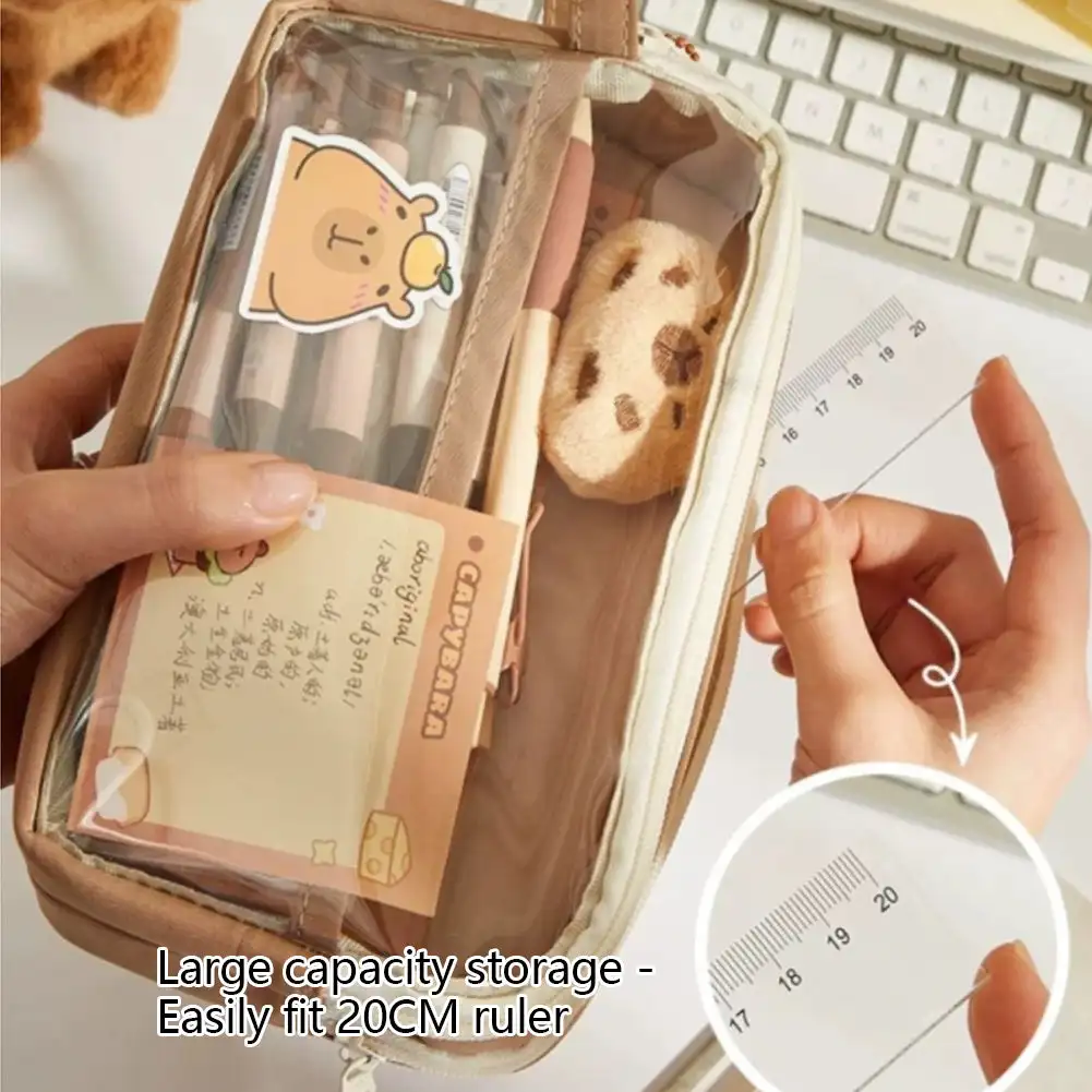 Pencil cases cute capybara pencil case pins and plush stickers and memo pad clear aesthetic pencil bags school supplies