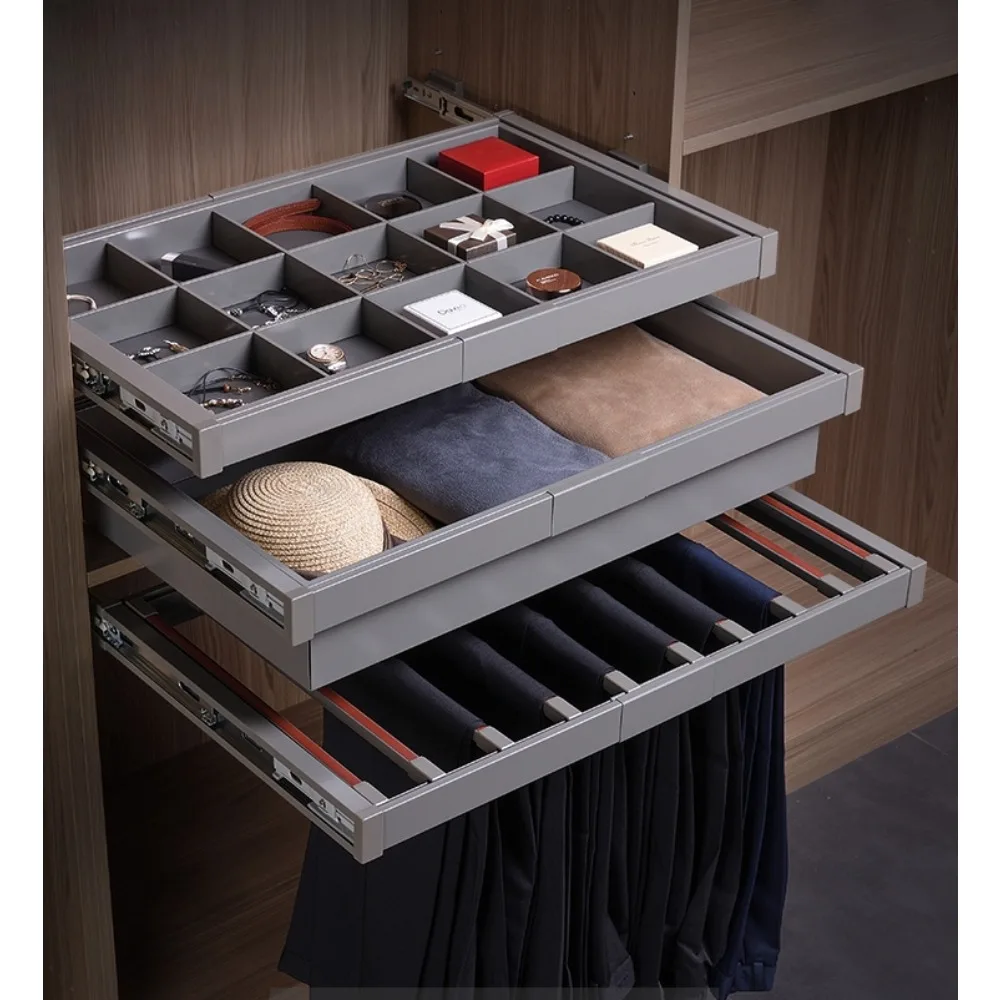 

Stretchable Pants Rack Baobao Grid Jewelry Box Closet Pull-out Basket Drawer Cloakroom Storage Pants Pull-out Built-in Hardware