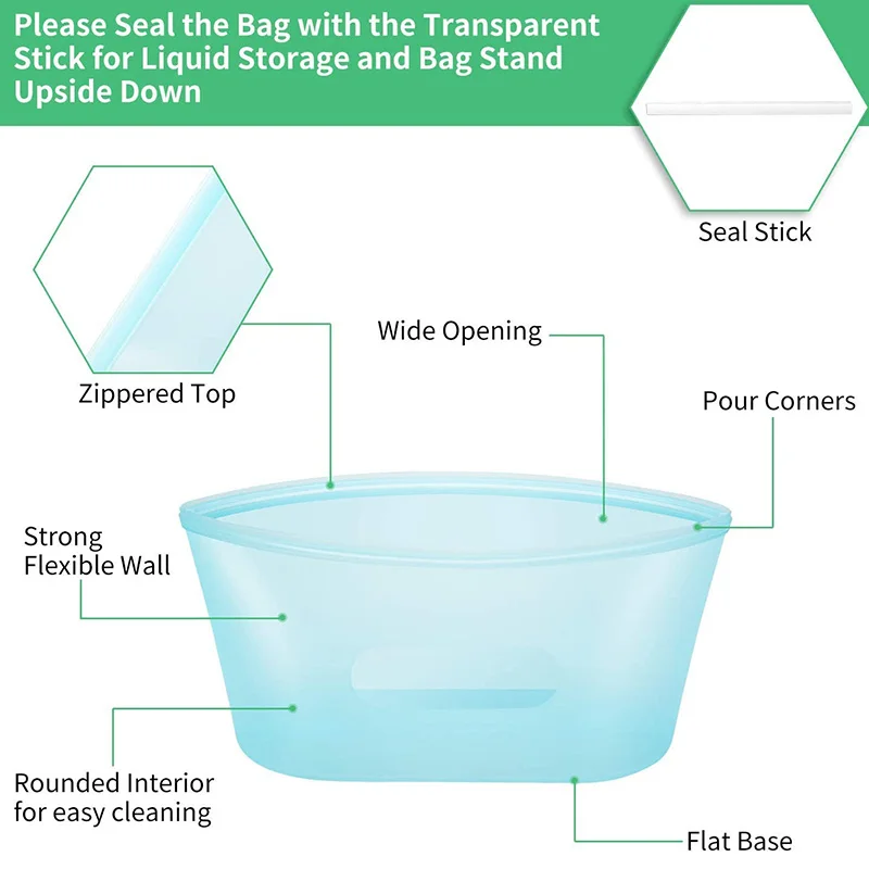 Siliconen Voedselbewaarzak Herbruikbare Stand-Up Ritssluiting Zak Lekvrije Containers Vers Zak Voedsel Bewaarzak Verse Wrap Ritssluiting Zak