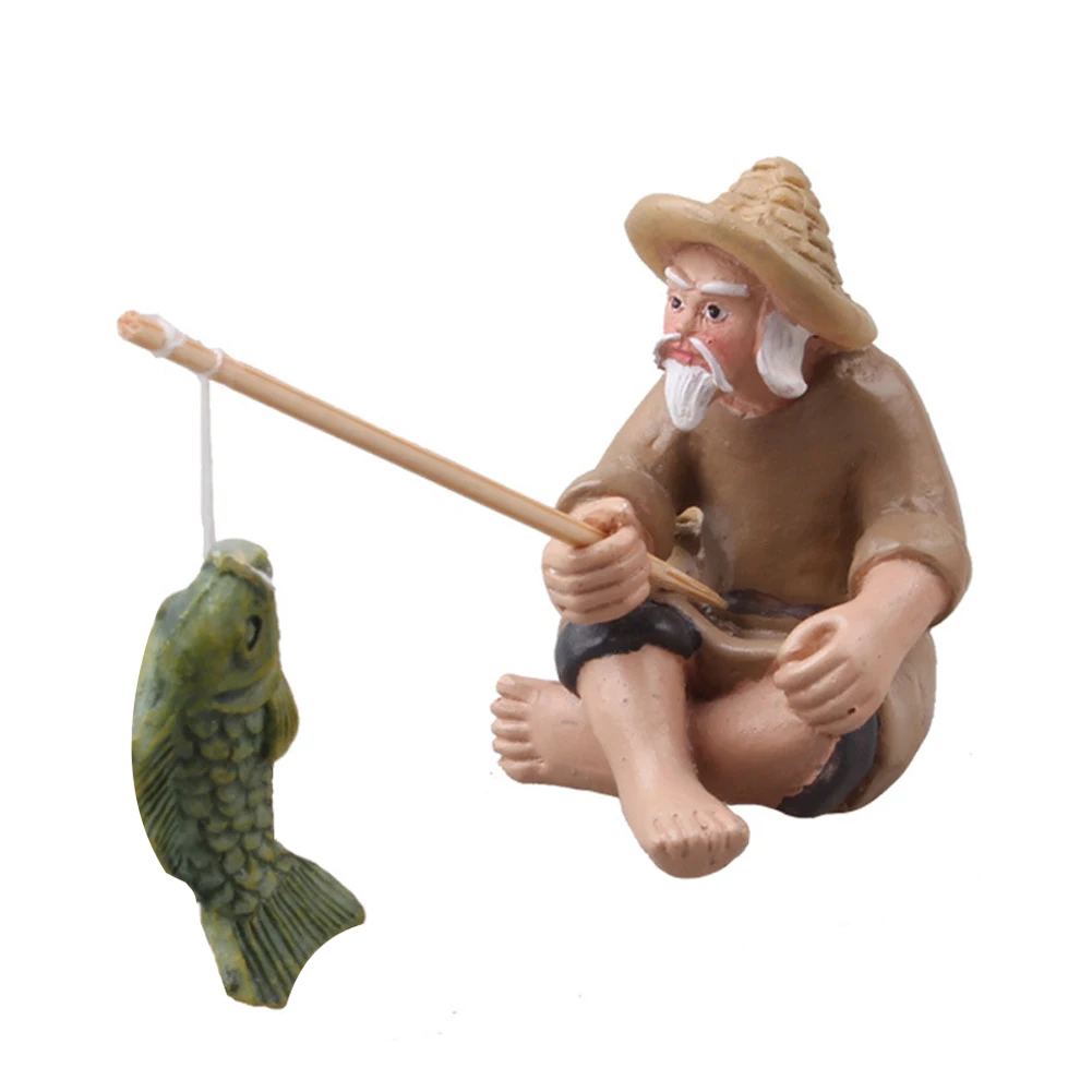 1PC Fishing Old Man Resin Figure Statue Sitting Garden Ornament Outdoor  Garden Pool Micro-Landscape Bonsai Garden Crafts - AliExpress