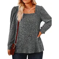 Plus Size 1XL-5XL New Women‘s Casual Long Sleeve Square Neck T-shirt Ladies Solid Color Fashion T-shirt Tops