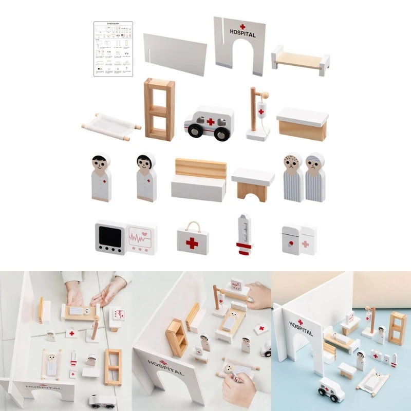 Pretend Doctor Toy Wooden Hospital Nurse Set Simulação Play House Toy ...