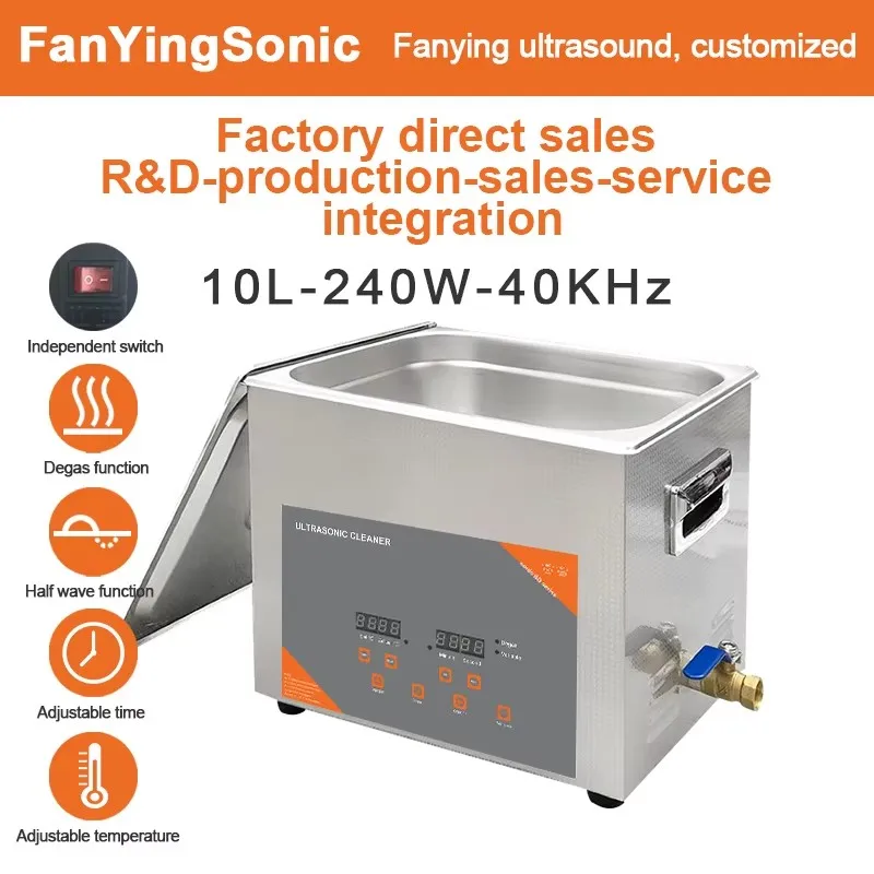 FanYing 10L 360W Digital Timer Ultrasonic Cleaner Heated Degas For Lab Optical Instruments Screws Nut Dental Hardware Bearings