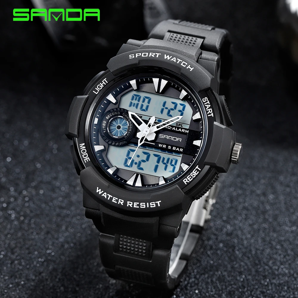 

2024 SANDA 6002 Large Men Watches Digital Watch Luminous 5BAR Waterproof Male Sport Watch Quartz Dual Display relogio masculino