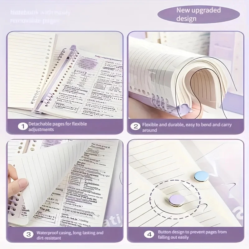 Loose Leaf Notebook with Detachable Cover, Clear A5 PVC Binder Refillable Journal for School, Office, Writing Planner - 6