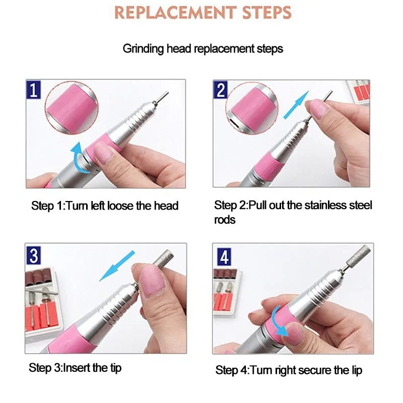 Electric Nail Drill 35000RPM Stainless Steel Nail Art Drill Pen Handle Professional Files Salon Tool 3 Color Choice