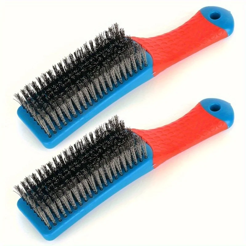 2pcs Brush Duty Stainless Bristles with Plastic Handle Grip for Rust, Wielding Slag, Dirt & Paint Scrubbing with Deep Cleaning