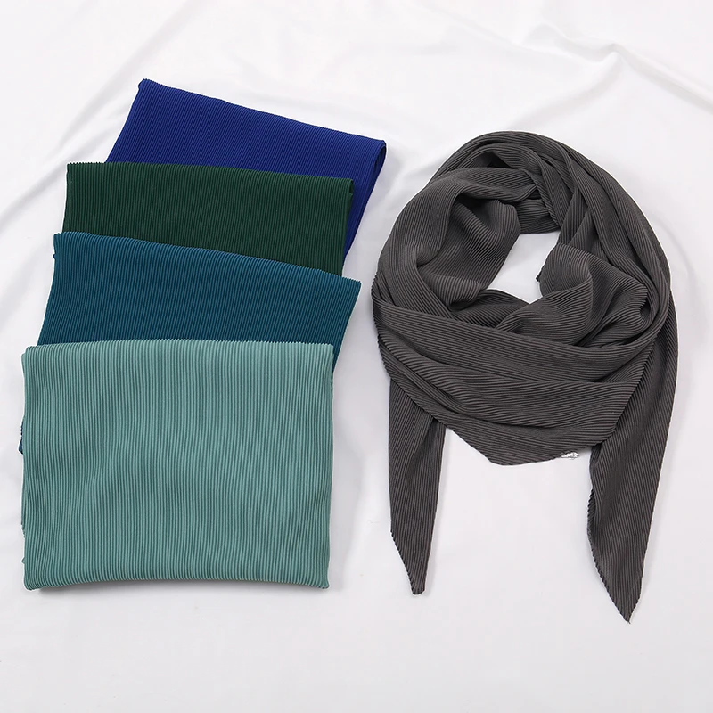 10pcs 110*110cm Maldives Malaysia Solid Color Chiffon Pleated Square Muslim Scarf