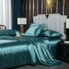 Nordic Silk Bedding Set with Duvet Cover Bed Sheet Pillowcase Luxury Couple Single Double Summer 1/2 People Solid Bedsheet 2