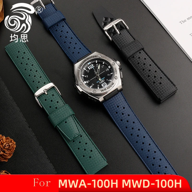 

Ремешок силиконовый для Casio MWA-100H, резиновый спортивный браслет для часов, 22x20 мм, цвет черный/зеленый
