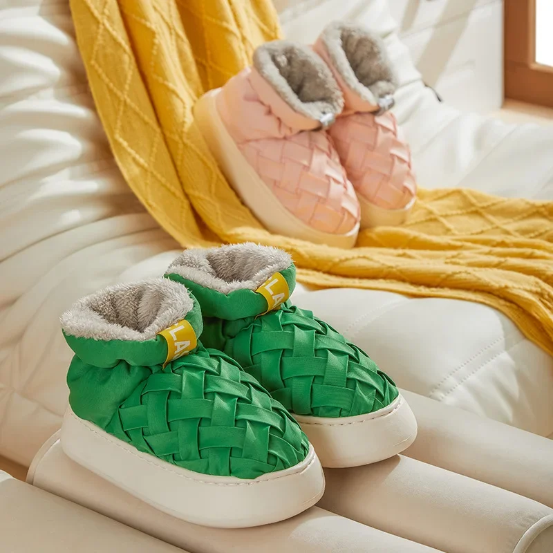 Plain Edition Wind Rainproof Cloth Plush Simple Couples Men and Women Wear Solid Color High-Top Cotton Shoes Indoor and Outdoor