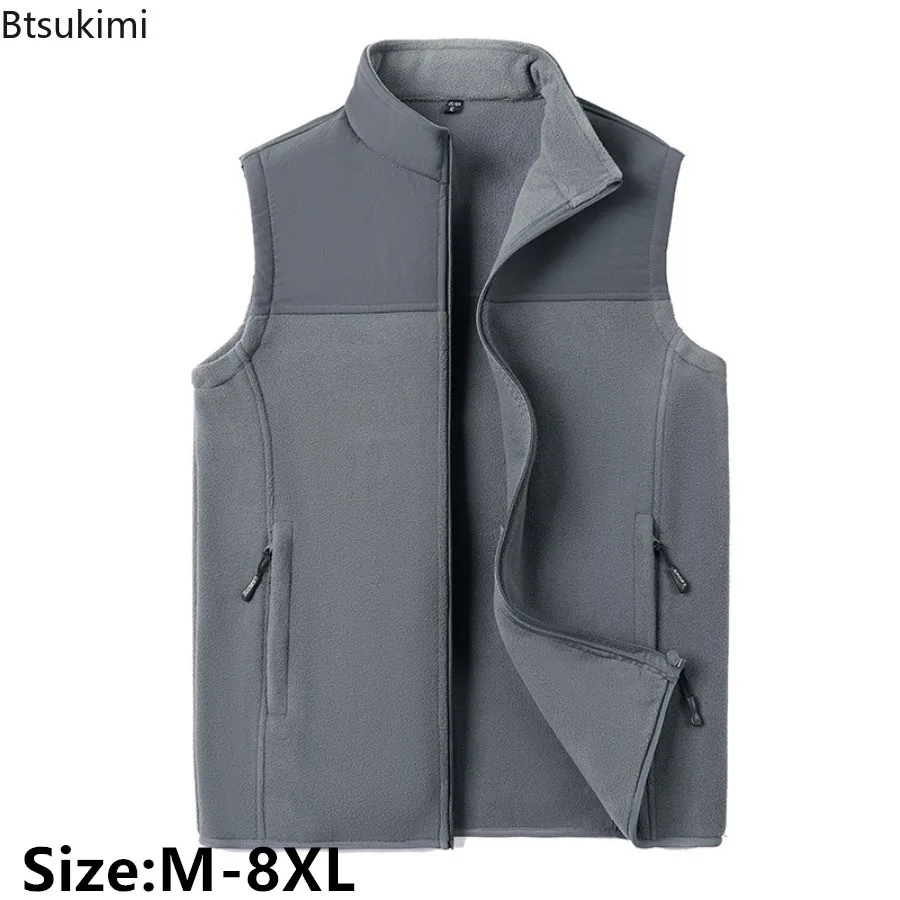 

2024 New Men's Fleece Warm Vest Autumn Fashion Stand Collar Thicker Outdoor Casual Waistcoat Sleevelesse Jacket Men Winter Vests