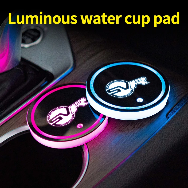 레인지로버 Svr 엠블럼용 LED 자동차 물컵 매트, 음료 거치대, 자동차 인테리어 장식 조명