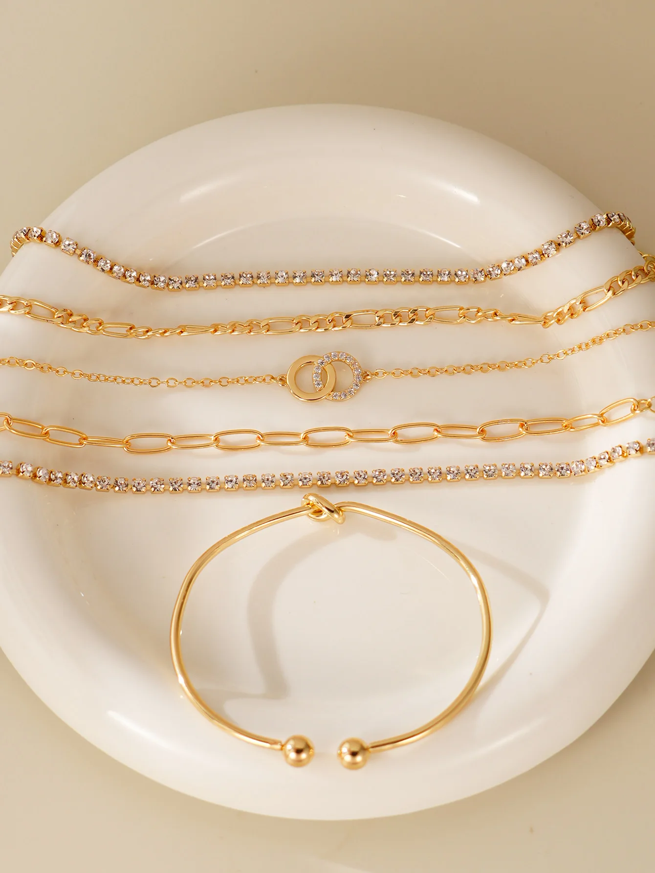 Womens Cubic Zirconia Double Hoop Bracelet