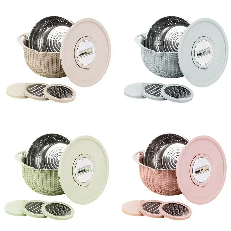 Multifunctional Colander Bowl Vegetable Slicer Grater Drain Basket Stainless Steel Rotating Strainer Bowl set Kitchen Gadgets