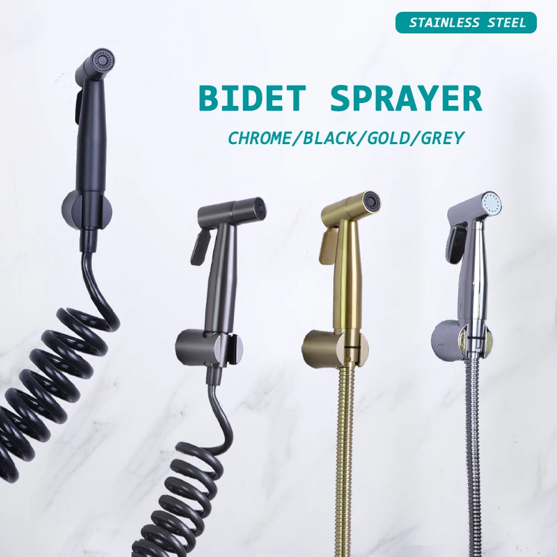 

Bidet Sharttaff Set Black ABS Bracket with SUS304 Sprayer High Pressure Clean WC Brushed Gold Chrome Grey