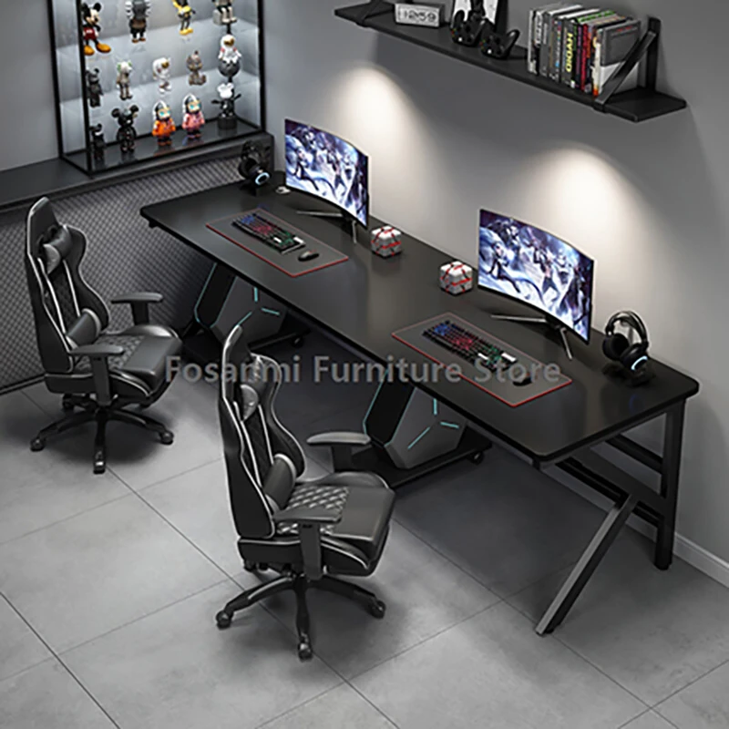 Grand bureau de jeu pour 2 personnes avec pieds en forme de K, bureau moderne pour ordinateur double, bureaux spacieux pour la maison, table de jeu longue pour deux