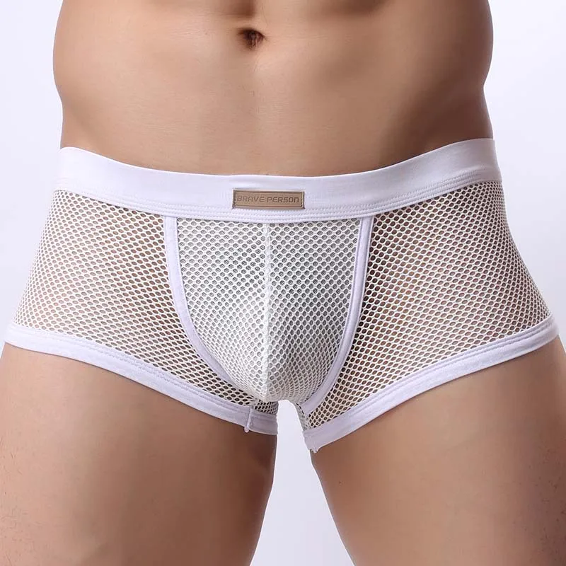 BRAVE PERSON Men Mesh Boxers Underwear Sexy Bulge See-through Penis Pouch Low Waist Male Panties Erotic Transparent Man Lingerie 4