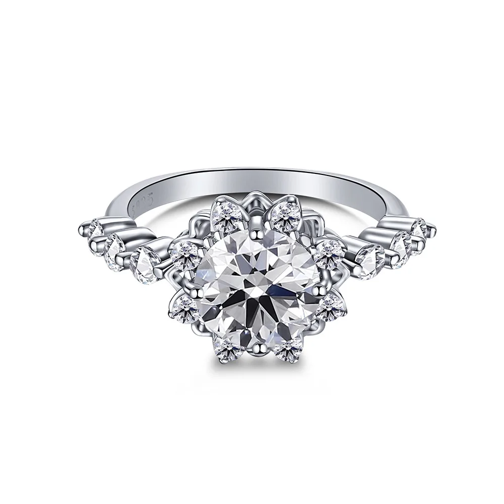 Anello In Argento 925 Moda Da Donna Con Un Carato 5A Zircone Ad Alto Tenore Di Carbonio Con Diamante Simulazione Anello Nuziale Con Diamante