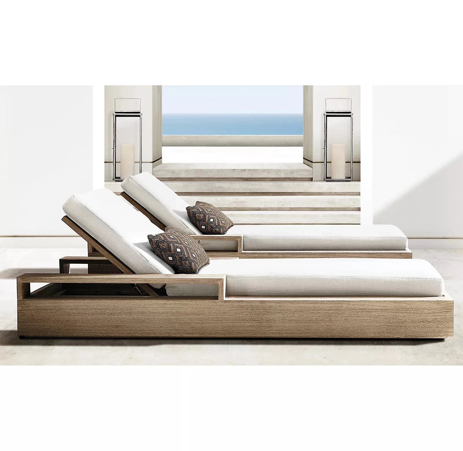 

Hot sale beach day bed teak outdoor lounge chair furniture chaise sun loungers with cushion