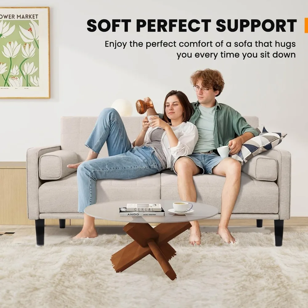 70" Beige Comfy Loveseat Sofa, with Removable Washable Cover, High Density Foam Cushions, Easy to Assemble Children's Sofas 6
